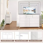 Acekool Commode à 10 tiroirs Meuble TV pour téléviseur 55 pouces, Unité de rangement pour chambre ou salon, Noir