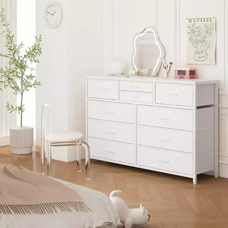 Acekool Commode à 10 tiroirs Meuble TV pour téléviseur 55 pouces, Unité de rangement pour chambre ou salon, Noir