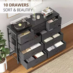 Acekool Commode à 10 tiroirs Meuble TV pour téléviseur 55 pouces, Unité de rangement pour chambre ou salon, Noir