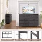 Acekool Commode à 10 tiroirs Meuble TV pour téléviseur 55 pouces, Unité de rangement pour chambre ou salon, Noir