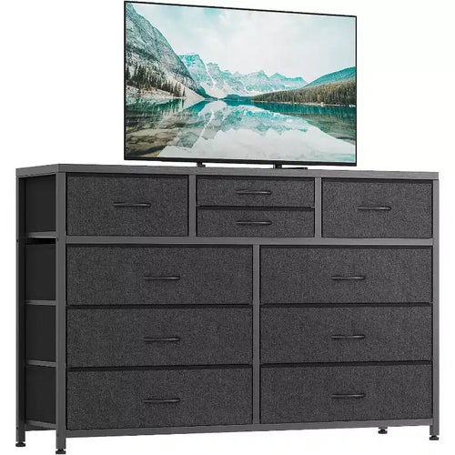 Acekool 10 Drawer Dresser TV Stand for 55 TV, Storage Unit for Bedroom or Living Room Black