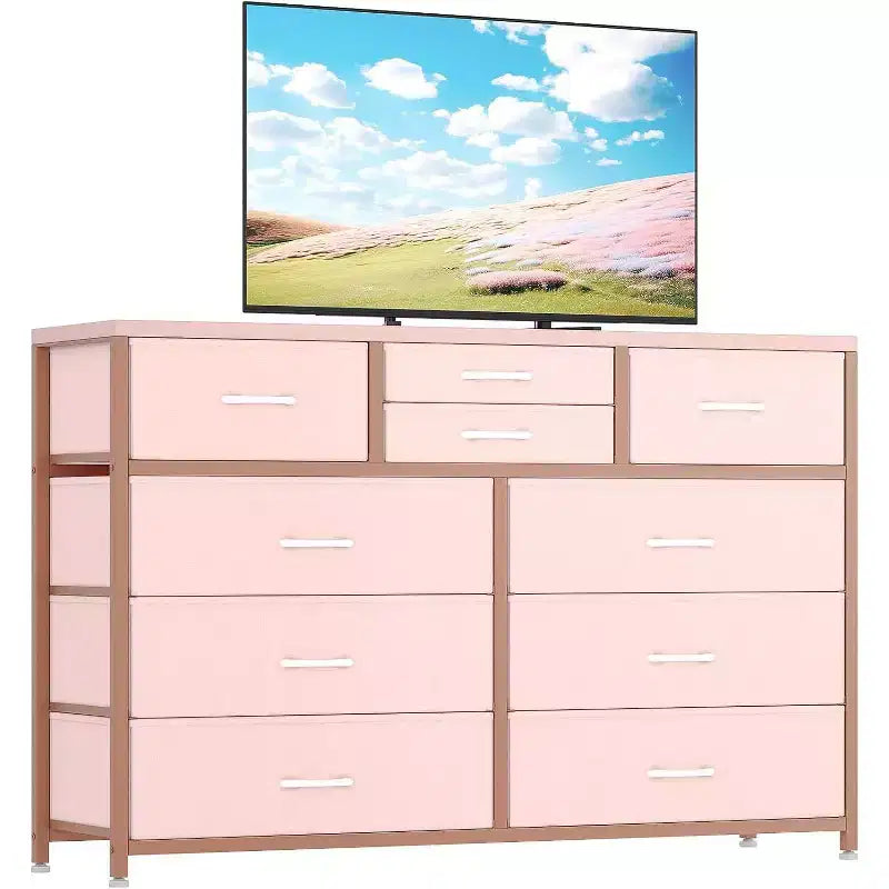 Acekool Commode à 10 tiroirs Meuble TV pour téléviseur 55 pouces, Unité de rangement pour chambre ou salon, Noir