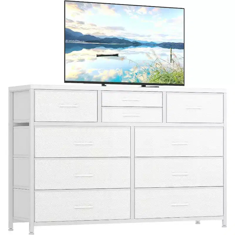 Acekool Commode à 10 tiroirs Meuble TV pour téléviseur 55 pouces, Unité de rangement pour chambre ou salon, Noir