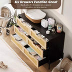 Commode haute Whizmax à 6 tiroirs pour chambre, organisateur de rangement en rotin pour placard, salon, couloir, entrée