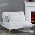 Convertible Futon Sofa Bed Modern Teddy Fabric Loveseat Sleeper Couch With Adjustable Backrest Metal Legs For Small Spaces Living Room