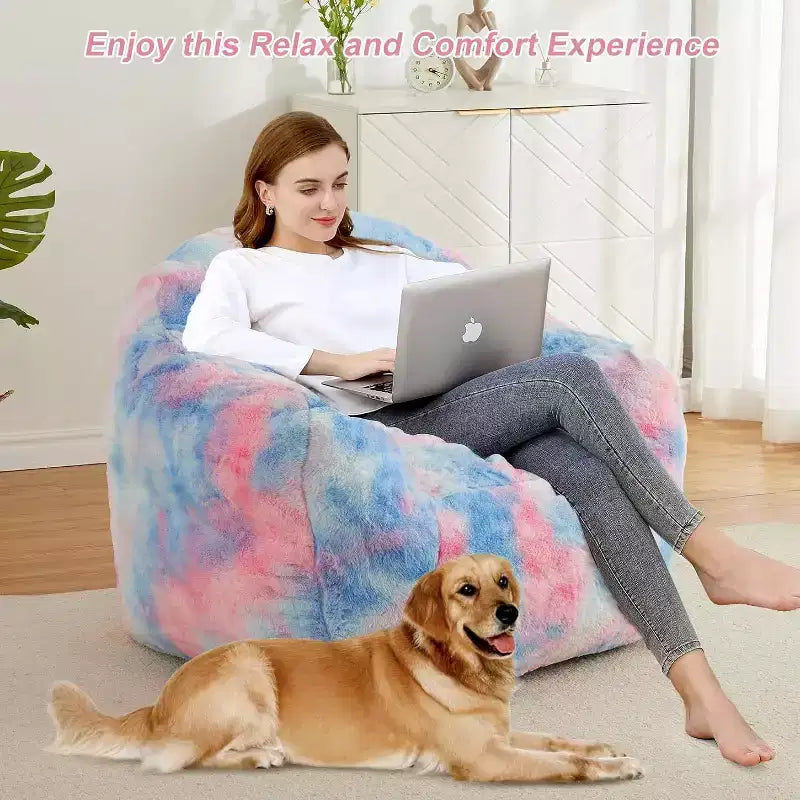 Grand pouf géant, fauteuil en mousse à mémoire de forme pour adultes et enfants, remplace un canapé dans les salons et chambres, bleu