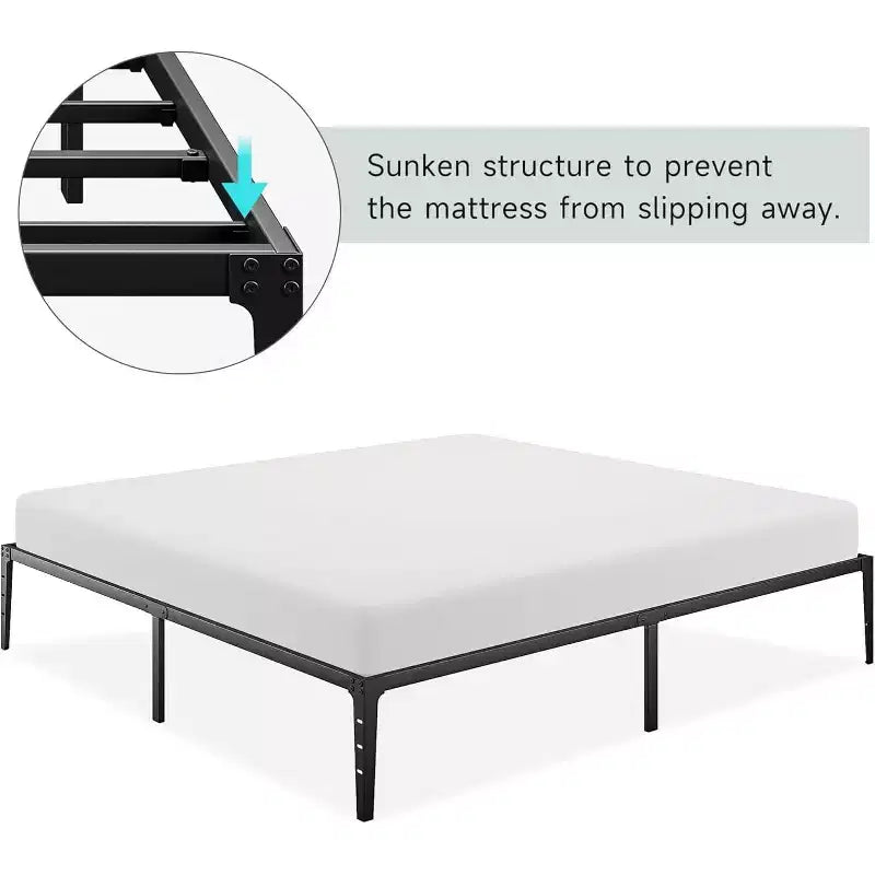 Cadre de lit double 6 pouces, plateforme en métal, taille double avec sommier à lattes en acier robuste, pas besoin de sommier tapissier, silencieux, noir