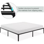 Cadre de lit double 6 pouces, plateforme en métal, taille double avec sommier à lattes en acier robuste, pas besoin de sommier tapissier, silencieux, noir