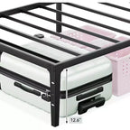 Cadre de lit double 6 pouces, plateforme en métal, taille double avec sommier à lattes en acier robuste, pas besoin de sommier tapissier, silencieux, noir