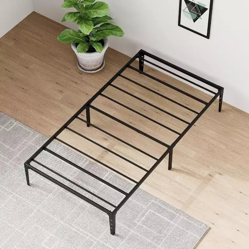 Cadre de lit double 6 pouces, plateforme en métal, taille double avec sommier à lattes en acier robuste, pas besoin de sommier tapissier, silencieux, noir