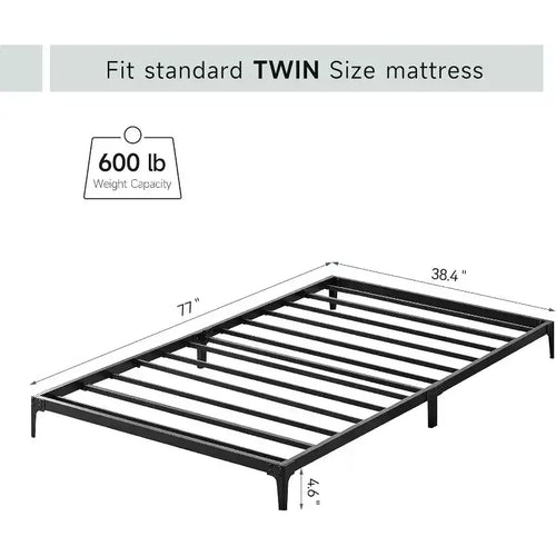 Cadre de lit double 6 pouces, plateforme en métal, taille double avec sommier à lattes en acier robuste, pas besoin de sommier tapissier, silencieux, noir