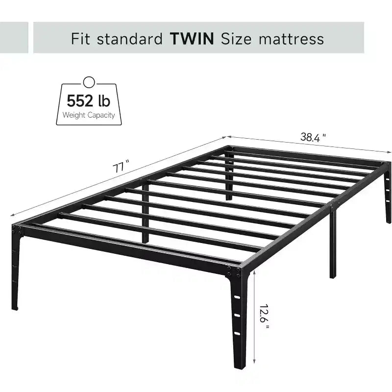 Cadre de lit double 6 pouces, plateforme en métal, taille double avec sommier à lattes en acier robuste, pas besoin de sommier tapissier, silencieux, noir