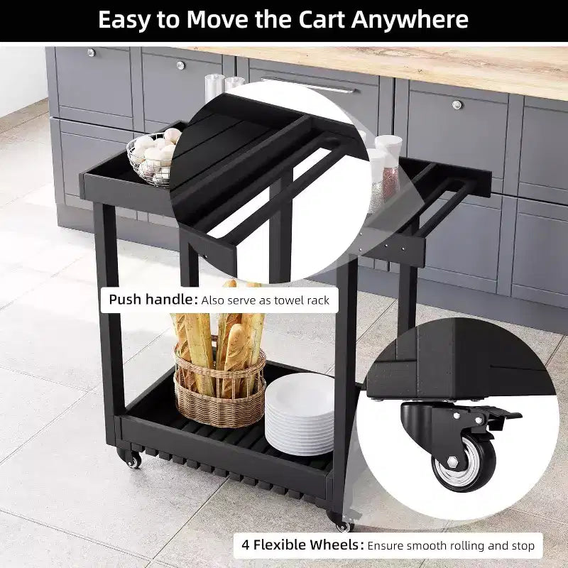 Chariot utilitaire à 2 niveaux avec 4 roues directrices à 360° et 2 freins, capacité de 450 kg, pour la maison, le bureau, l'entrepôt, la cafétéria, le nettoyage