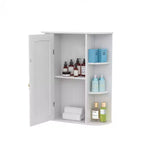 Meuble de rangement de salle de bain VECELO avec miroir, armoire à pharmacie murale avec porte et 6 étagères ouvertes, étagère intérieure réglable, blanc