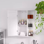 Meuble de rangement de salle de bain VECELO avec miroir, armoire à pharmacie murale avec porte et 6 étagères ouvertes, étagère intérieure réglable, blanc
