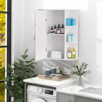 Meuble de rangement de salle de bain VECELO avec miroir, armoire à pharmacie murale avec porte et 6 étagères ouvertes, étagère intérieure réglable, blanc