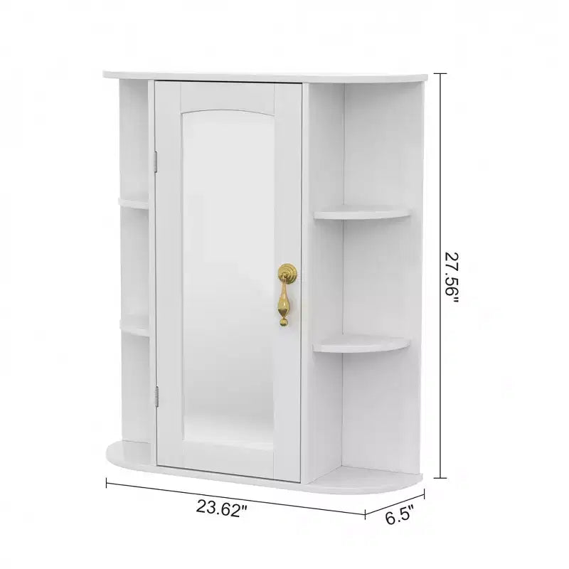 Meuble de rangement de salle de bain VECELO avec miroir, armoire à pharmacie murale avec porte et 6 étagères ouvertes, étagère intérieure réglable, blanc