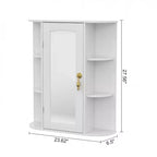 Meuble de rangement de salle de bain VECELO avec miroir, armoire à pharmacie murale avec porte et 6 étagères ouvertes, étagère intérieure réglable, blanc