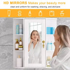Meuble de rangement de salle de bain VECELO avec miroir, armoire à pharmacie murale avec porte et 6 étagères ouvertes, étagère intérieure réglable, blanc