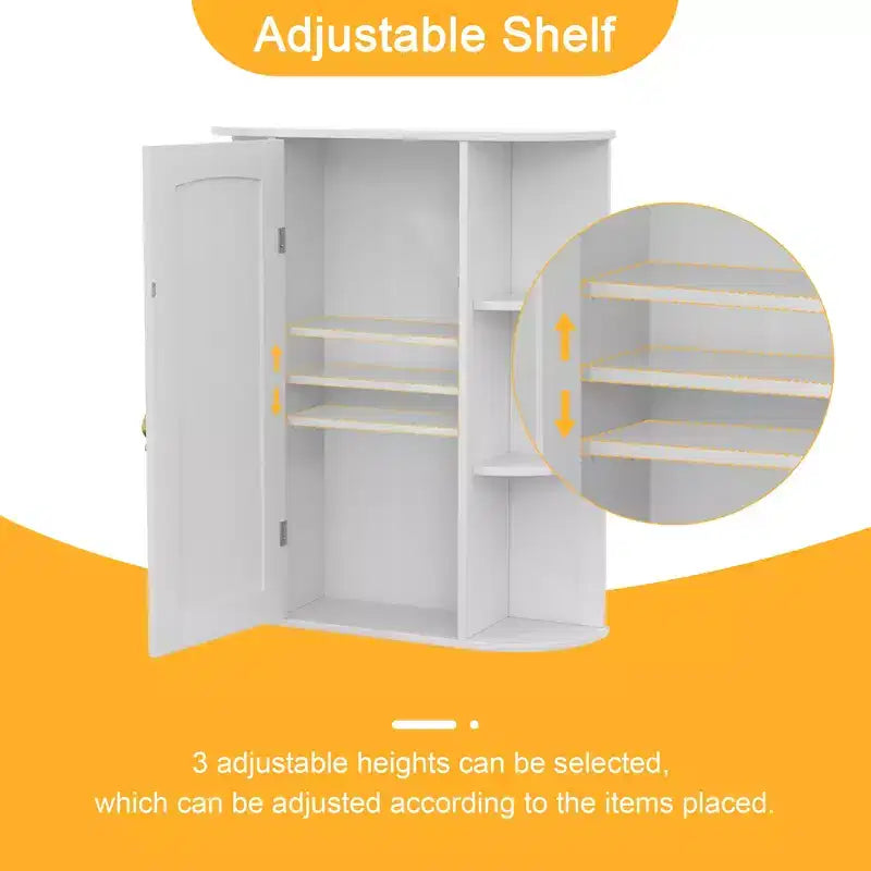 Meuble de rangement de salle de bain VECELO avec miroir, armoire à pharmacie murale avec porte et 6 étagères ouvertes, étagère intérieure réglable, blanc
