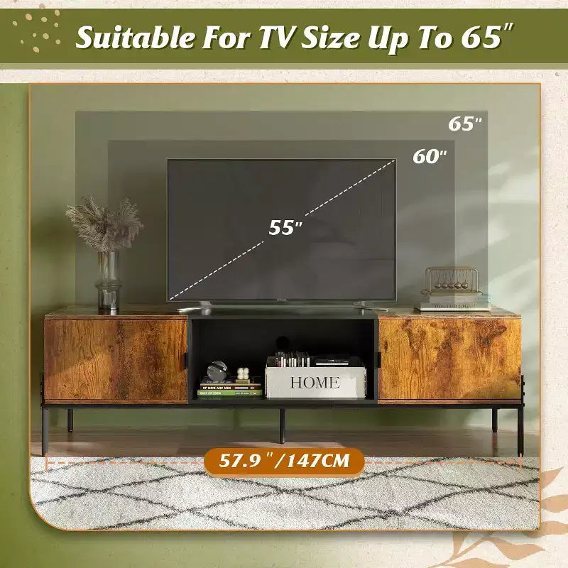 Meuble TV Meuble de Divertissement Moderne avec Étagère Ouverte et 2 Placards pour Chambre à Coucher et Salon