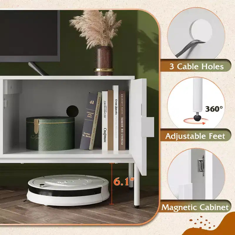 Meuble TV Meuble de Divertissement Moderne avec Étagère Ouverte et 2 Placards pour Chambre à Coucher et Salon
