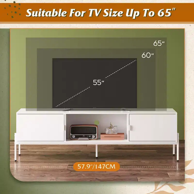 Meuble TV Meuble de Divertissement Moderne avec Étagère Ouverte et 2 Placards pour Chambre à Coucher et Salon