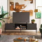 Meuble TV Meuble de Divertissement Moderne avec Étagère Ouverte et 2 Placards pour Chambre à Coucher et Salon