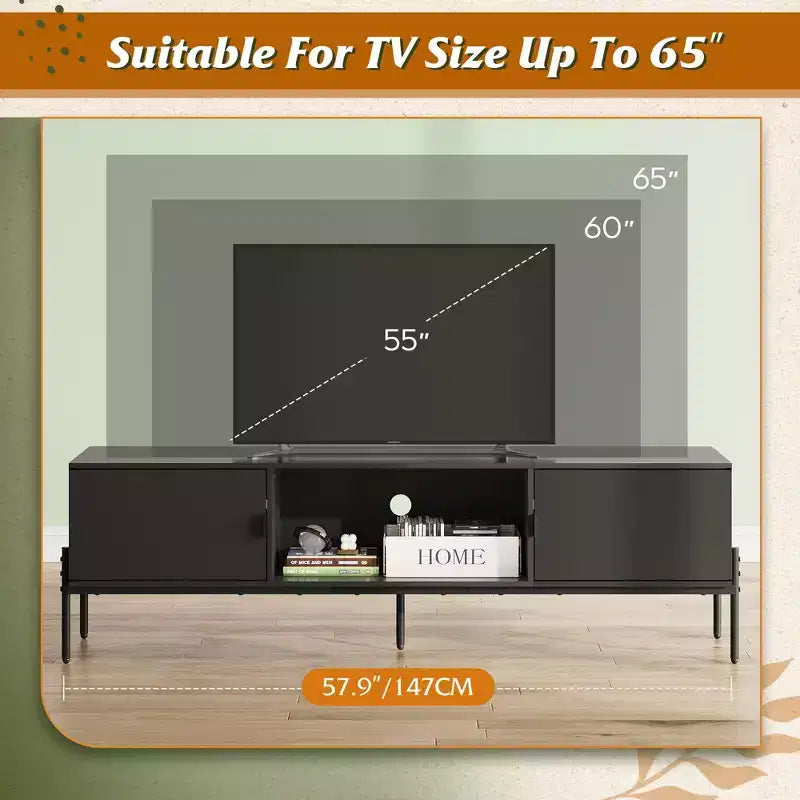 Meuble TV Meuble de Divertissement Moderne avec Étagère Ouverte et 2 Placards pour Chambre à Coucher et Salon