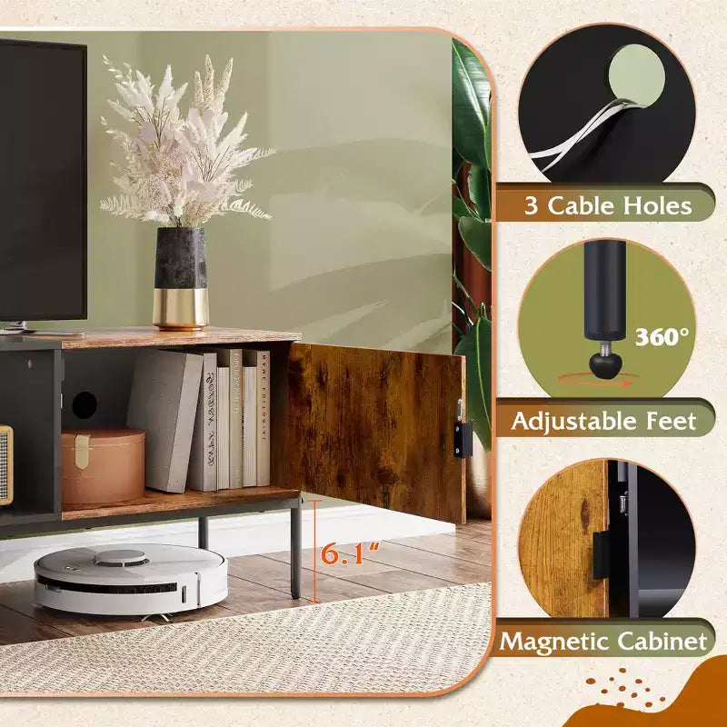Meuble TV Meuble de Divertissement Moderne avec Étagère Ouverte et 2 Placards pour Chambre à Coucher et Salon