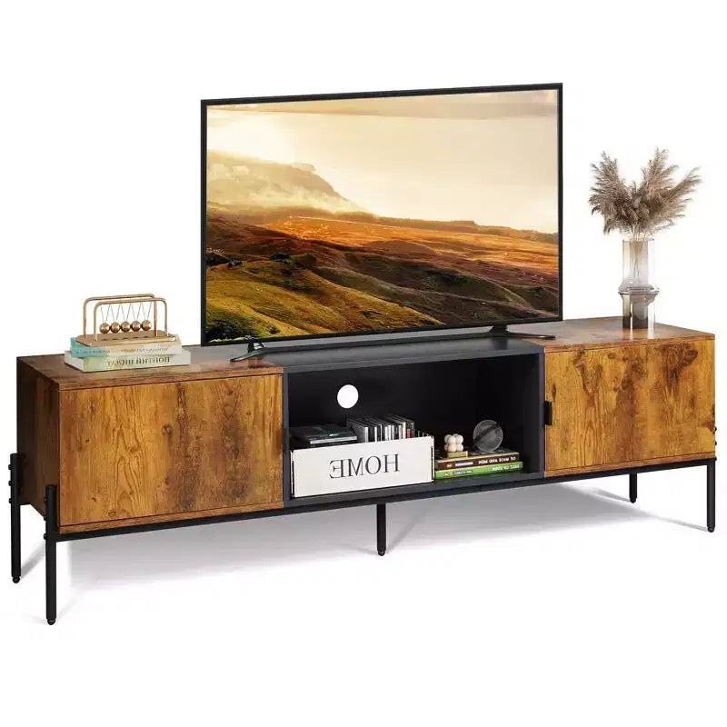 Meuble TV Meuble de Divertissement Moderne avec Étagère Ouverte et 2 Placards pour Chambre à Coucher et Salon