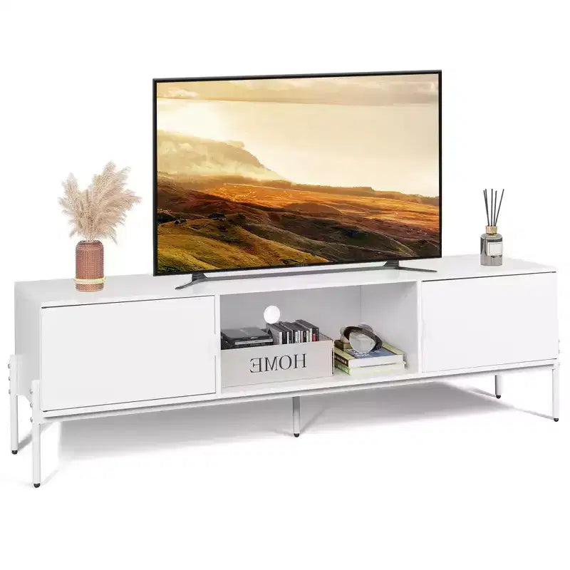 Meuble TV Meuble de Divertissement Moderne avec Étagère Ouverte et 2 Placards pour Chambre à Coucher et Salon