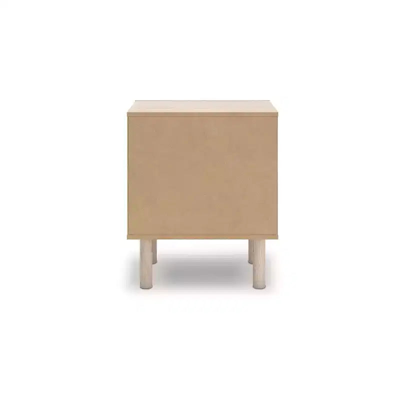 Table de Chevet Birkmore de Signature Design by Ashley avec Un Tiroir et Port de Charge USB, Finition Chêne Clair, Tiroir à Accents Floraux, Beige