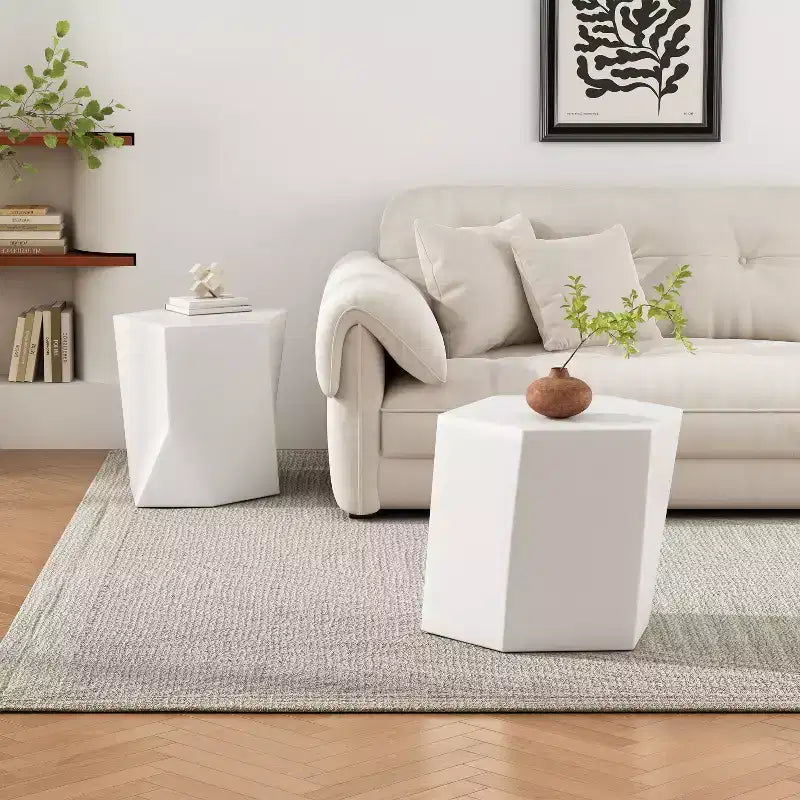 Table basse géométrique moderne blanche en 2 pièces