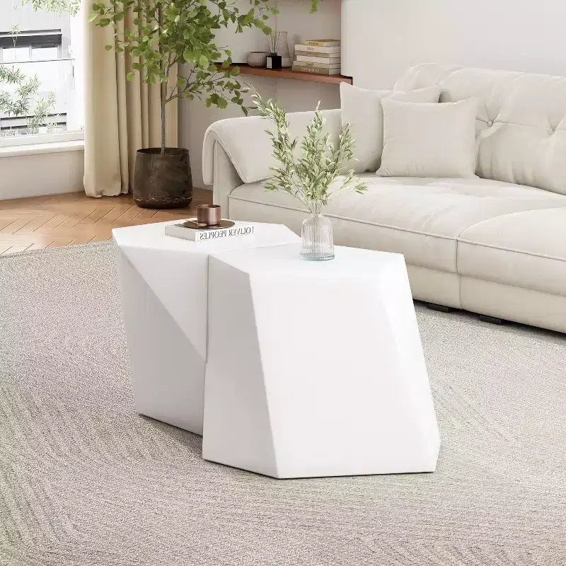 Table basse géométrique moderne blanche en 2 pièces