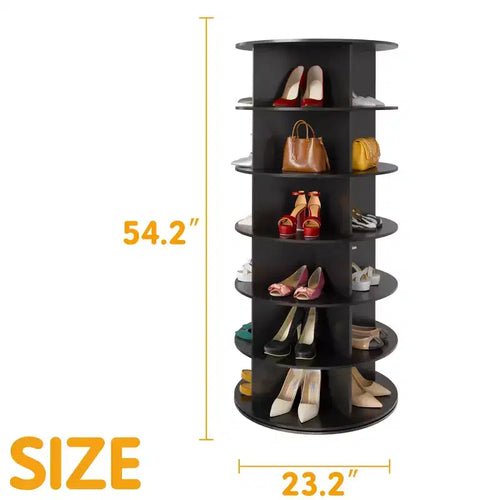 Tour de rangement de chaussures rotative à 6 niveaux, organisateur de chaussures rotatif, carrousel rond vertical pour sacs à main et chaussures, noir