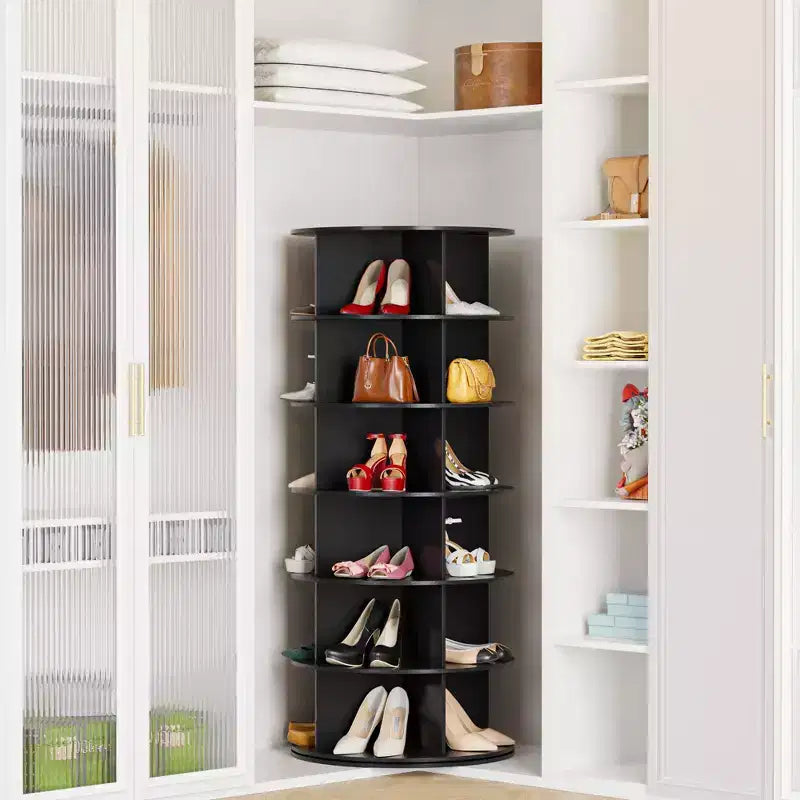 Tour de rangement de chaussures rotative à 6 niveaux, organisateur de chaussures rotatif, carrousel rond vertical pour sacs à main et chaussures, noir