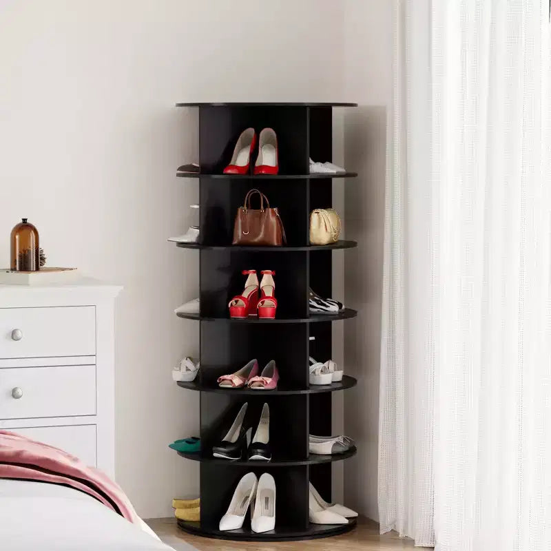 Tour de rangement de chaussures rotative à 6 niveaux, organisateur de chaussures rotatif, carrousel rond vertical pour sacs à main et chaussures, noir