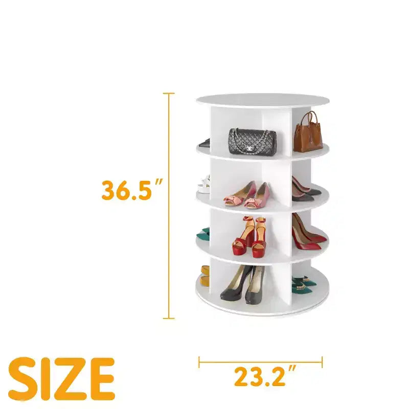 Étagère à chaussures rotative à 4 niveaux, tour de rangement rotative pour chaussures, organisateur rond vertical pour sacs à main et chaussures, blanc