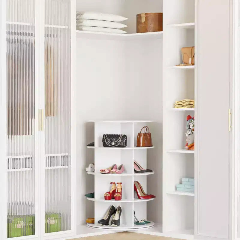 Étagère à chaussures rotative à 4 niveaux, tour de rangement rotative pour chaussures, organisateur rond vertical pour sacs à main et chaussures, blanc