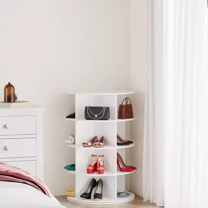 Étagère à chaussures rotative à 4 niveaux, tour de rangement rotative pour chaussures, organisateur rond vertical pour sacs à main et chaussures, blanc