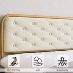 Cadre de lit plateforme capitonné en velours Acekool King Size avec tête de lit incurvée à boutons touffetés et cadre en métal doré