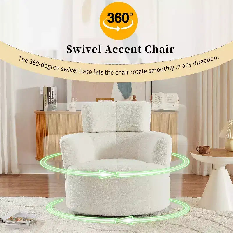 Fauteuil pivotant à 360° avec appuie-tête réglable - Fauteuil d'appoint rembourré moelleux pour salon, bureau et chambre à coucher