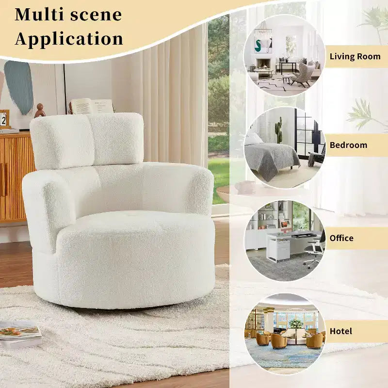 Fauteuil pivotant à 360° avec appuie-tête réglable - Fauteuil d'appoint rembourré moelleux pour salon, bureau et chambre à coucher