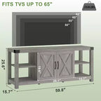 Meuble TV pour téléviseur de 65 pouces, meuble de divertissement style ferme avec rangement