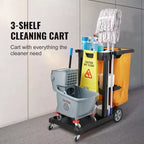 Chariot de nettoyage VEVOR, chariot de conciergerie commercial à 3 étagères, chariot de ménage en plastique d'une capacité de 90 kg, avec sac en PVC de 95 litres