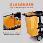 Chariot de nettoyage VEVOR, chariot de conciergerie commercial à 3 étagères, chariot de ménage en plastique d'une capacité de 90 kg, avec sac en PVC de 95 litres