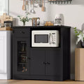 Whizmax Microwave Cabinet, Modern Buffet with Glass Doors & Adjustable Shelf, Wooden Sideboard with Storage Drawers & Wide Top for Dining/Living Room