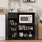 Meuble micro-ondes Whizmax, buffet moderne avec portes vitrées et étagère réglable, buffet en bois avec tiroirs de rangement et large plateau pour salle à manger/salon
