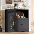 Meuble micro-ondes Whizmax, buffet moderne avec portes vitrées et étagère réglable, buffet en bois avec tiroirs de rangement et large plateau pour salle à manger/salon